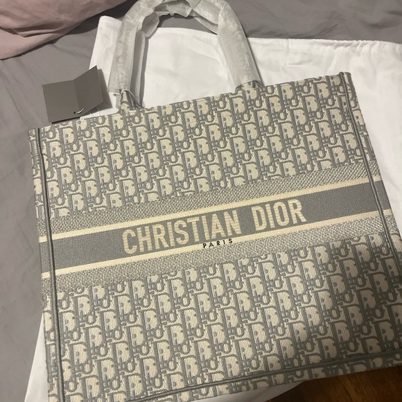 CD logo book tote large oblique blue grey new without tags - Picture 7 of 14